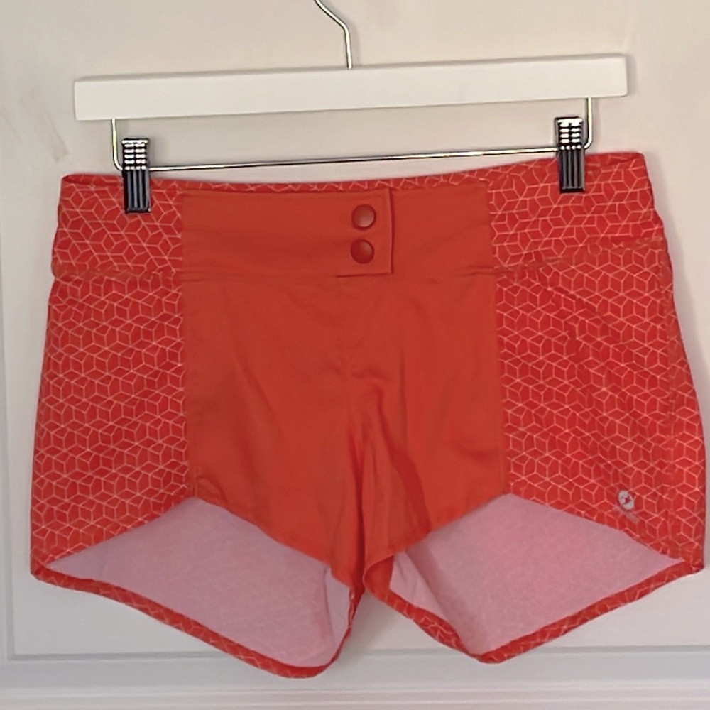 Oiselle Orange Pattern Running Shorts Small